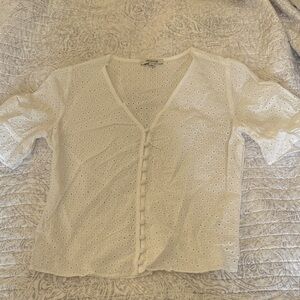 Madewell White Eyelet V-Neck Blouse